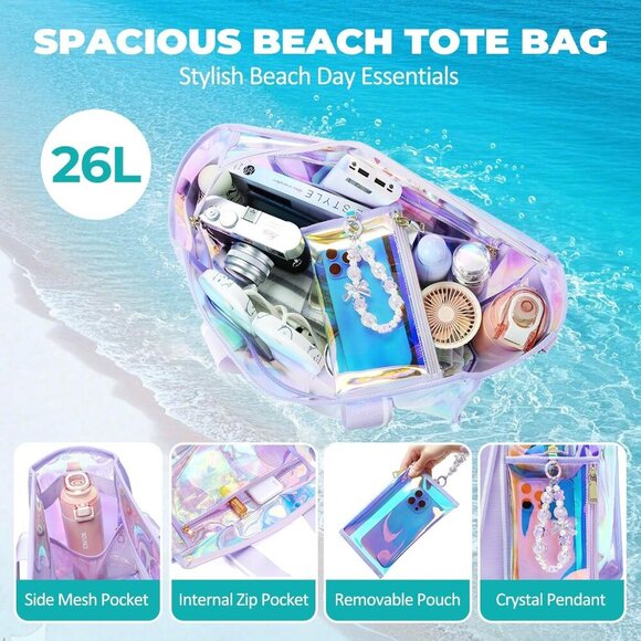 Elegant 26L Clear Beach Tote Bag - Waterproof, Foldable & Sandproof Design - Picture 2 of 7